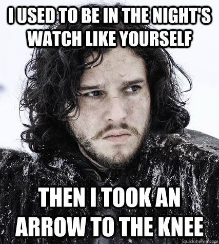 I used to be in the Night's Watch like yourself Then I took an arrow to the knee  Jon Snow