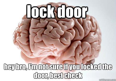 lock door hey bro, I'm not sure if you locked the door, best check   Scumbag Brain