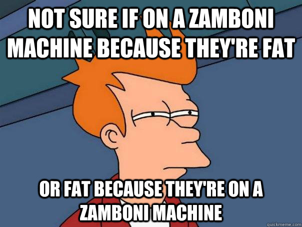 Not sure if on A zamboni machine because they're fat or fat because they're on A zamboni machine  Futurama Fry