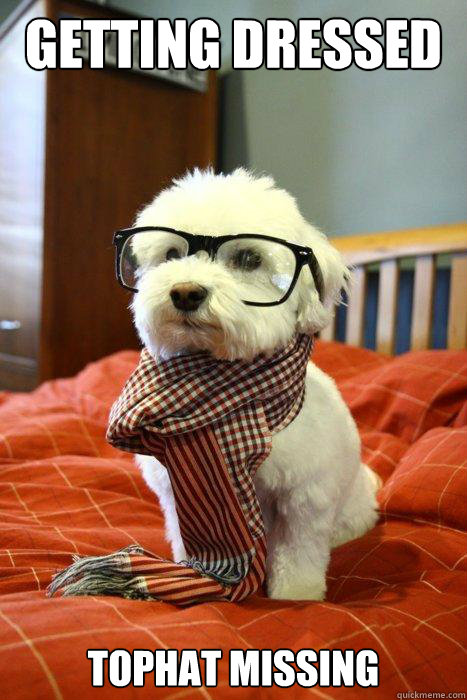 Getting dressed tophat missing  Hipster Dog