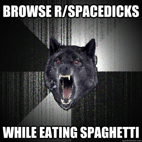 browse r/spacedicks while eating spaghetti  Insanity Wolf