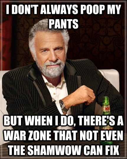 I don't always poop my pants but when I do, there's a war zone that not even the shamwow can fix  The Most Interesting Man In The World