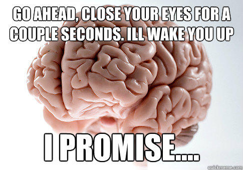 go ahead, close your eyes for a couple seconds. ill wake you up I promise.... - go ahead, close your eyes for a couple seconds. ill wake you up I promise....  Scumbag Brain