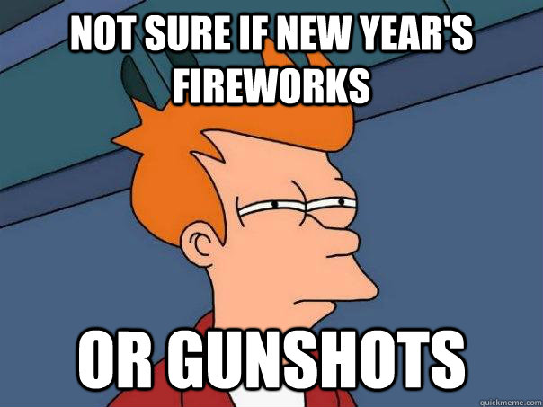 Not sure if New Year's Fireworks Or Gunshots  Futurama Fry