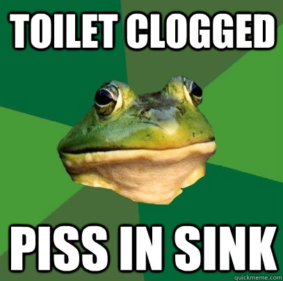 Toilet clogged Piss in sink  Foul Bachelor Frog