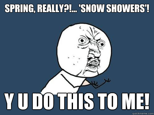 Spring, Really?!... 'Snow showers'! Y U DO THIS TO ME!  Y U No