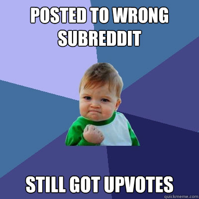 Posted to wrong subreddit Still got upvotes  Success Kid