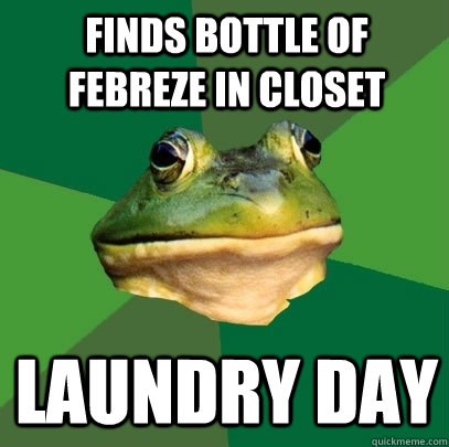 finds bottle of febreze in closet laundry day - finds bottle of febreze in closet laundry day  Foul Bachelor Frog