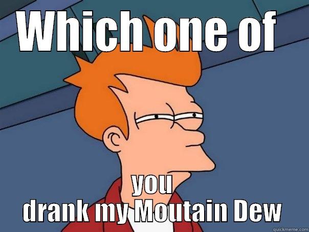 Which one of you drank my Moutain Dew - WHICH ONE OF  YOU DRANK MY MOUTAIN DEW Futurama Fry