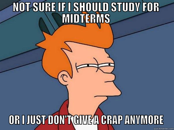 NOT SURE IF I SHOULD STUDY FOR MIDTERMS OR I JUST DON'T GIVE A CRAP ANYMORE Futurama Fry