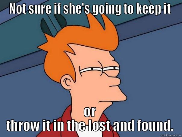 NOT SURE IF SHE'S GOING TO KEEP IT OR THROW IT IN THE LOST AND FOUND. Futurama Fry