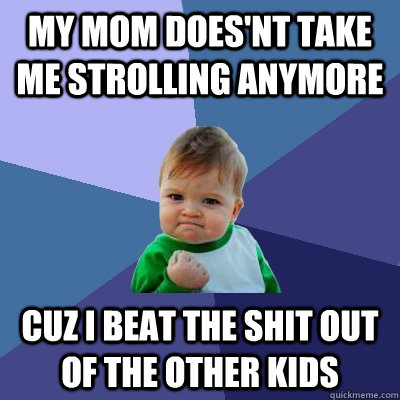 my mom does'nt take me strolling anymore cuz i beat the shit out of the other kids  Success Kid