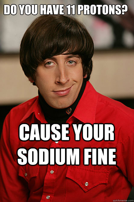 Do you have 11 protons?  Cause your sodium fine - Do you have 11 protons?  Cause your sodium fine  Pickup Line Scientist