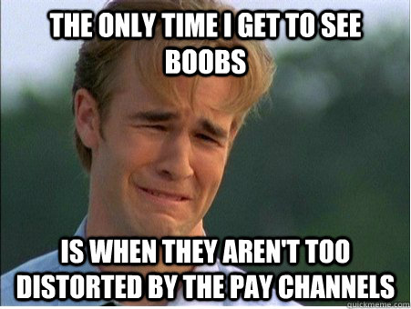 The only time I get to see boobs is when they aren't too distorted by the pay channels  1990s Problems