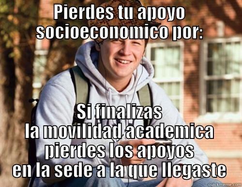 PIERDES TU APOYO SOCIOECONOMICO POR: SI FINALIZAS LA MOVILIDAD ACADEMICA PIERDES LOS APOYOS EN LA SEDE A LA QUE LLEGASTE College Freshman