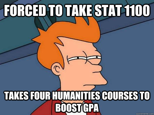 Forced to take Stat 1100 Takes four humanities courses to boost gpa - Forced to take Stat 1100 Takes four humanities courses to boost gpa  Futurama Fry