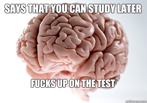 Says that you can study later Fucks up on The test
  Scumbag Brain