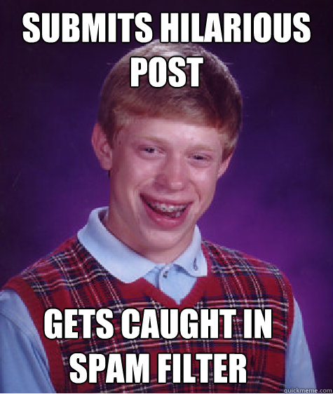 Submits hilarious post Gets caught in spam filter  Bad Luck Brian