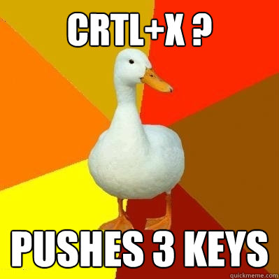 CRTL+X ? Pushes 3 keys  Tech Impaired Duck