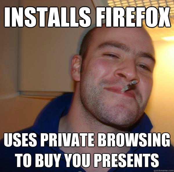 Installs Firefox Uses private browsing to buy you presents  