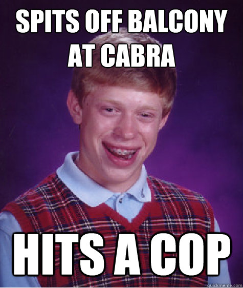 Spits off balcony at Cabra hits a cop  Bad Luck Brian