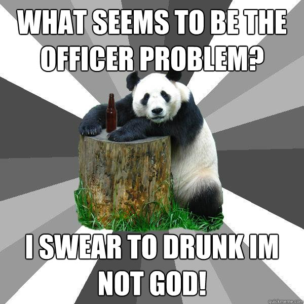 WHAT SEEMS TO BE THE OFFICER PROBLEM? I SWEAR TO DRUNK IM NOT GOD!  Pickup-Line Panda