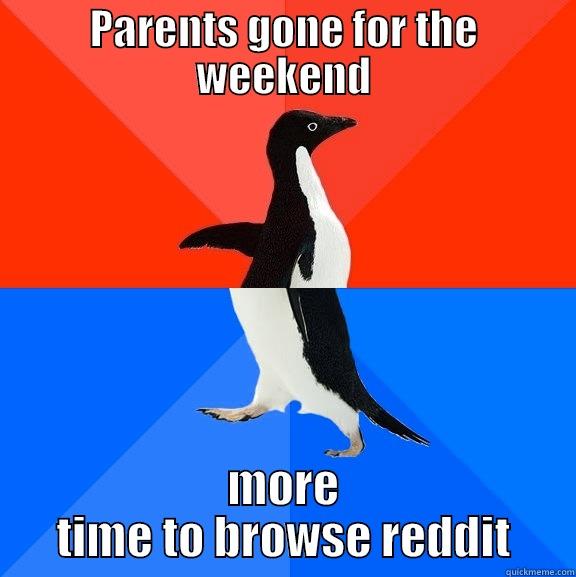 PARENTS GONE FOR THE WEEKEND MORE TIME TO BROWSE REDDIT Socially Awesome Awkward Penguin