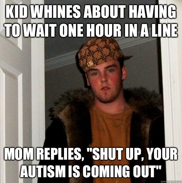 Kid whines about having to wait one hour in a line Mom replies, 