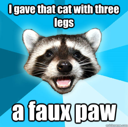 I gave that cat with three legs a faux paw   Lame Pun Coon