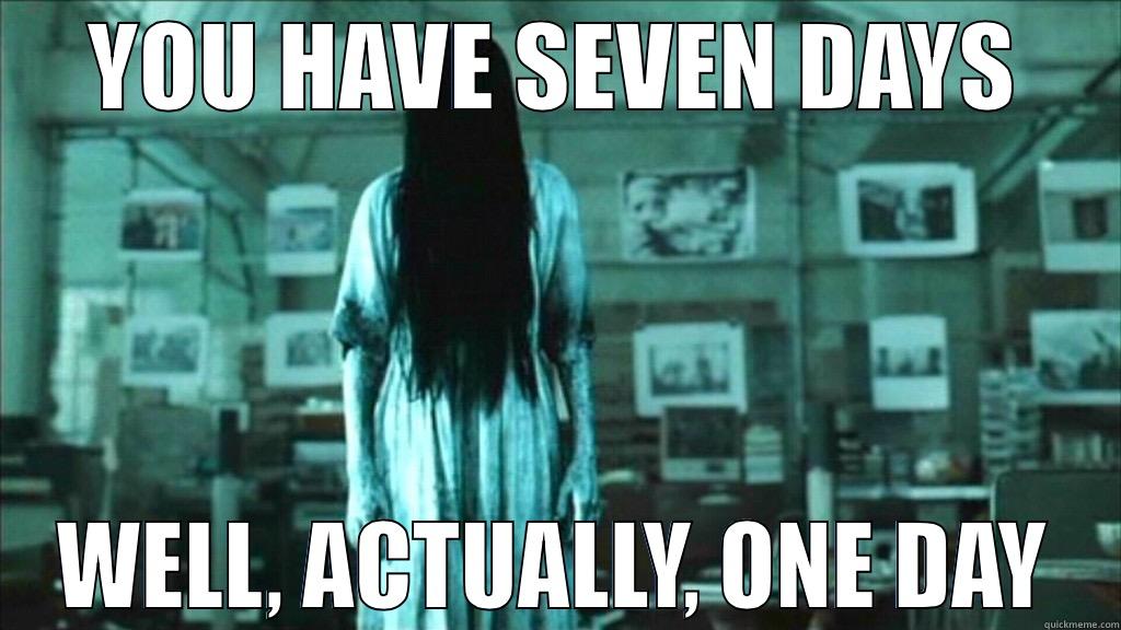 you have 7 days - YOU HAVE SEVEN DAYS WELL, ACTUALLY, ONE DAY Misc