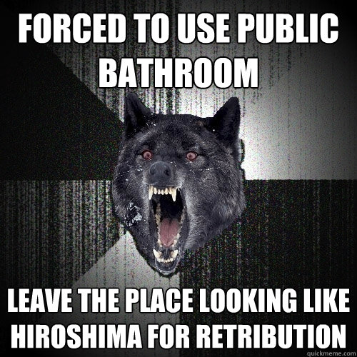 FORCED TO USE PUBLIC BATHROOM LEAVE THE PLACE LOOKING LIKE HIROSHIMA FOR RETRIBUTION  Insanity Wolf