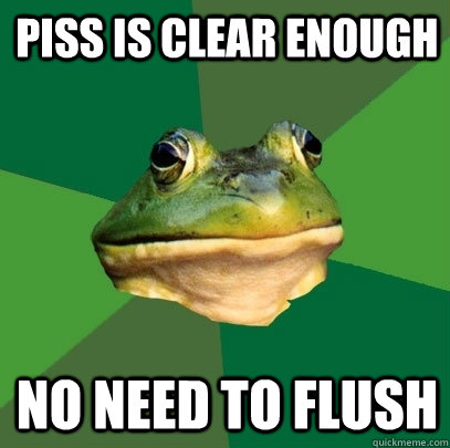 Piss is clear enough No need to flush  Foul Bachelor Frog