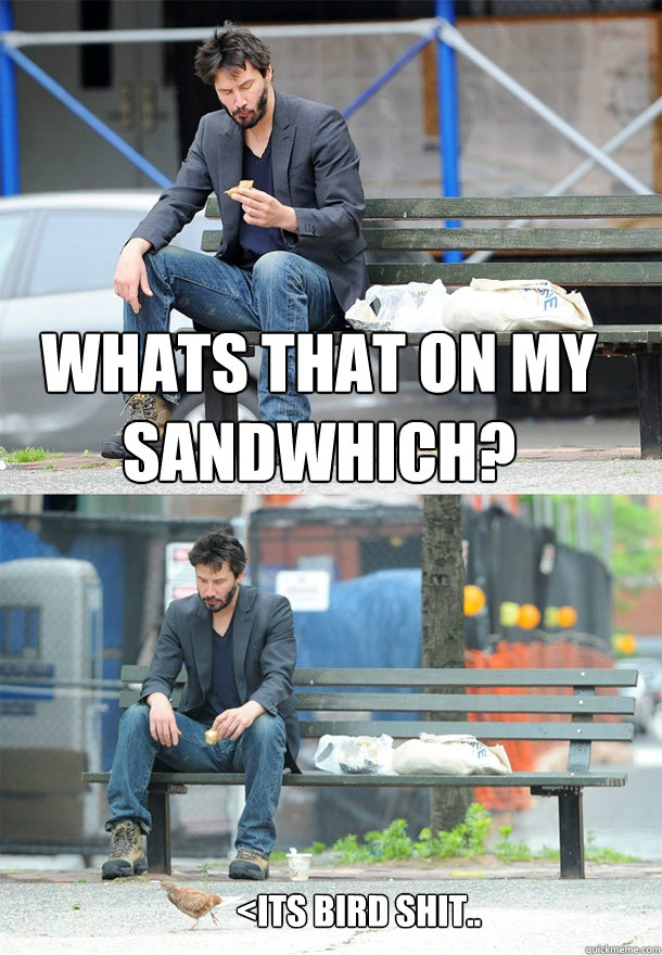 Whats that on my sandwhich? <its bird shit.. - Whats that on my sandwhich? <its bird shit..  Sad Keanu