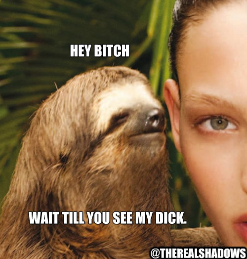 Hey Bitch Wait till you see my DICK. @TheRealShadows  rape sloth