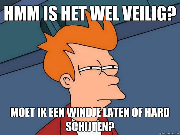 Hmm is het wel veilig? Moet ik een windje laten of hard schijten?  Futurama Fry