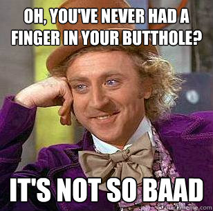 Oh, You've never had a finger in your butthole? it's not so baad  Condescending Wonka