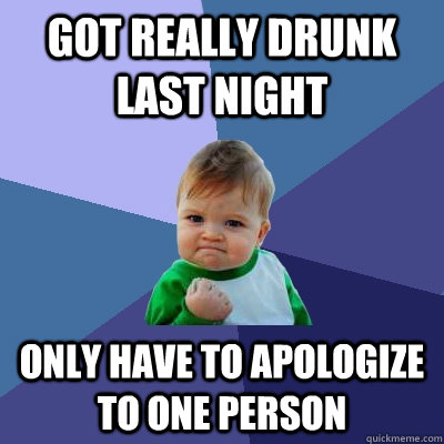 got really drunk last night only have to apologize to one person  Success Kid