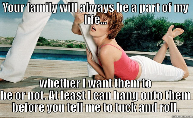 YOUR FAMILY WILL ALWAYS BE A PART OF MY LIFE... WHETHER I WANT THEM TO BE OR NOT. AT LEAST I CAN HANG ONTO THEM BEFORE YOU TELL ME TO TUCK AND ROLL. Misc