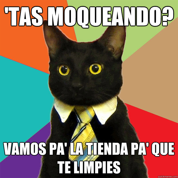 'tas moqueando? Vamos pa' la tienda pa' que te limpies  Business Cat