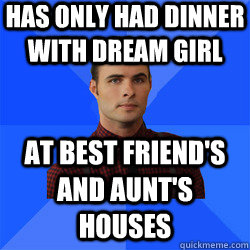 Has only had dinner with dream girl at best friend's and aunt's houses - Has only had dinner with dream girl at best friend's and aunt's houses  Socially Awkward Darcy