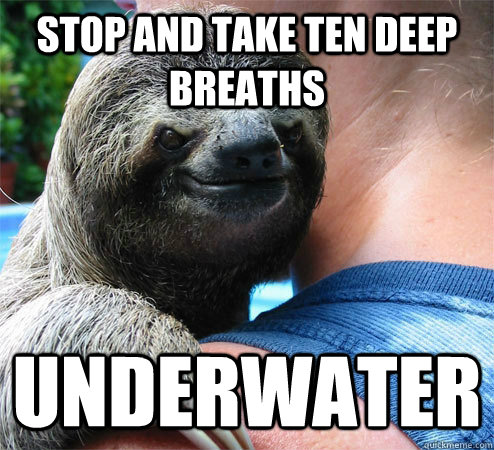 Stop and take Ten deep breaths underwater  Suspiciously Evil Sloth