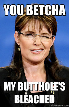 you betcha my butthole's bleached - you betcha my butthole's bleached  Palin