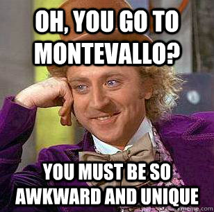 Oh, you go to Montevallo? You must be so awkward and unique  Condescending Wonka