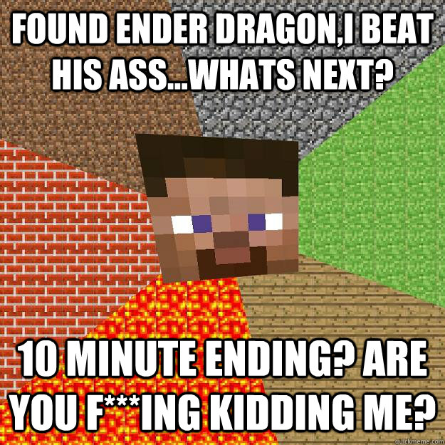 Found Ender Dragon,i beat his ass...whats next? 10 MINUTE ENDING? ARE YOU F***ING KIDDING ME?  Minecraft