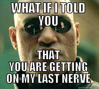 WHAT IF I TOLD YOU THAT YOU ARE GETTING ON MY LAST NERVE Matrix Morpheus