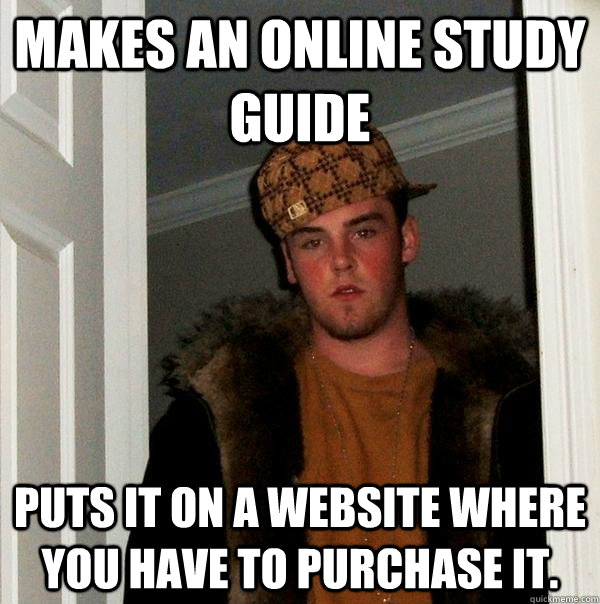 Makes an online study guide Puts it on a website where you have to purchase it.  Scumbag Steve