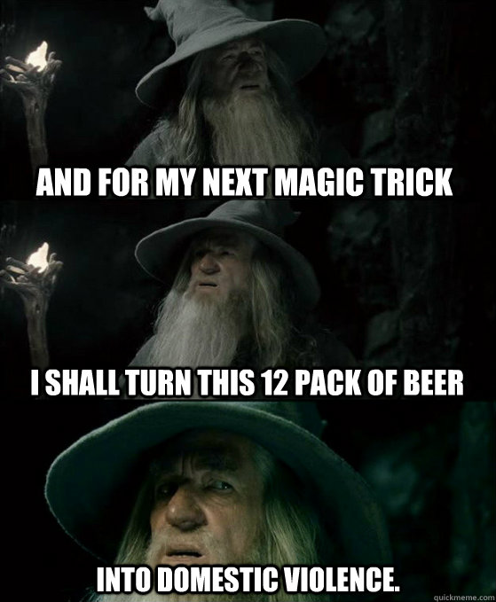 and for my next magic trick Into domestic violence. I shall turn this 12 pack of beer - and for my next magic trick Into domestic violence. I shall turn this 12 pack of beer  Confused Gandalf