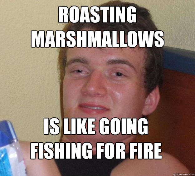 Roasting marshmallows Is like going fishing for fire
  10 Guy