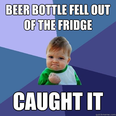 beer bottle fell out of the fridge caught it  - beer bottle fell out of the fridge caught it   Success Kid