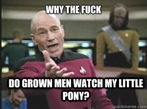 why the fuck do grown men watch my little pony?  Annoyed Picard